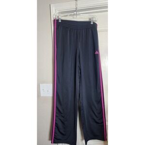 Adidas Womens Track Pants Black Pink Stripes Straight Leg Athletic Size L Y2K